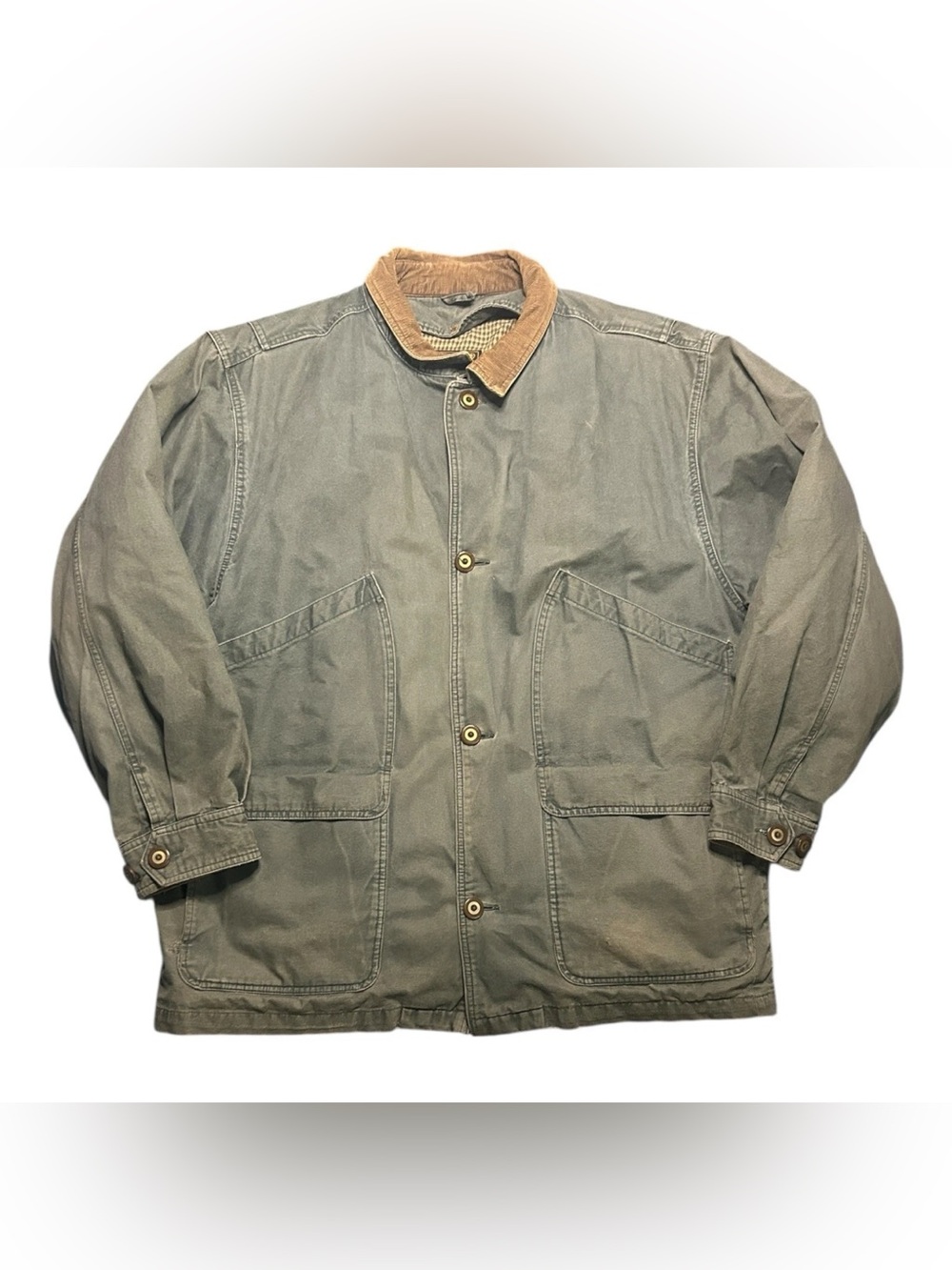 VTG Eddie Bauer Jacket Mens XL Green Barn Chore Goose Down Field Corduroy Faded